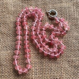 Pink Quartz Watermelon Stone Matte Knotted Handmade In Style Long Beads